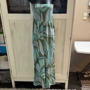 O'Neill Strapless Leaf-Print Romper in Aqua & Olive Green